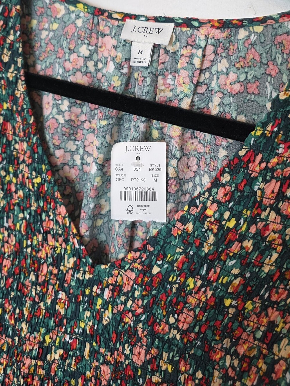 🚨NEW J CREW Green Floral V-Neck Smocked Midi Dress Pockets Wedding Summer Sz M - Picture 3 of 16